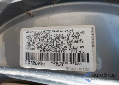 2000 Toyota Sienna Xle из США, поврежденный, VIN 4T3ZF13C3YU248333